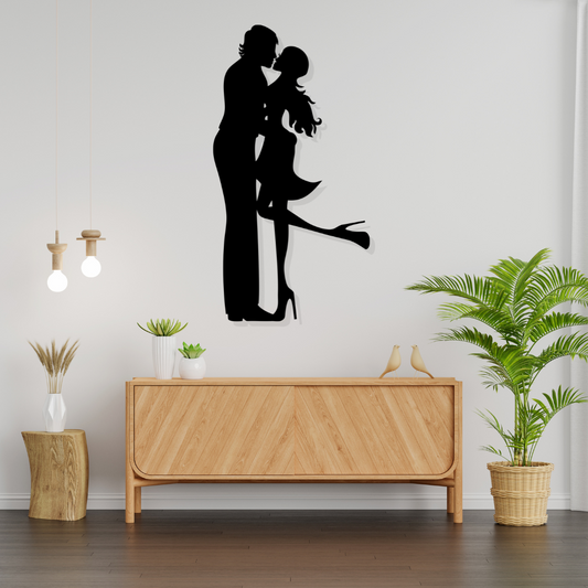 Artrooms Romantic Couple Metal Wall Art - Wall Decoration|Wall Hanging (13x25 inch)|Black Matte Finish