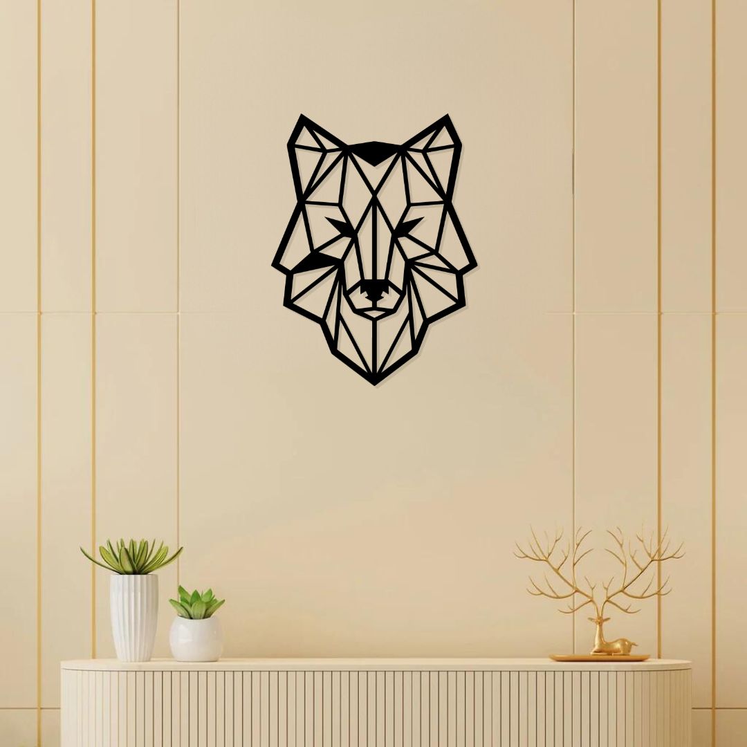 Artrooms Wolf Face Metal Wall Art - Wall Decoration | Wall Hanging (18x25 inch) | Black Matte Finish