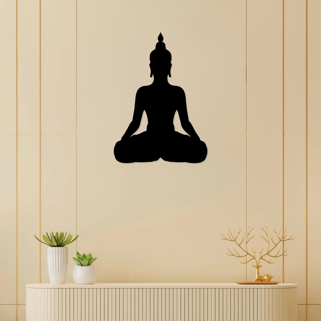 Buddha Metal Wall Art - Wall Decoration | Wall Hanging (17x24 inch) | Black Matte Finish