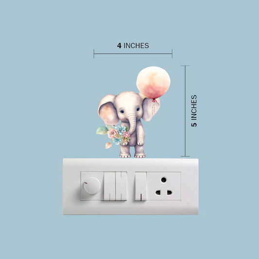 Artrooms Baby Elephant with Flowers & Ballon Decal, Wall Sticker for Living Room & Bedroom, Home & Office Decor (4x5 inch)