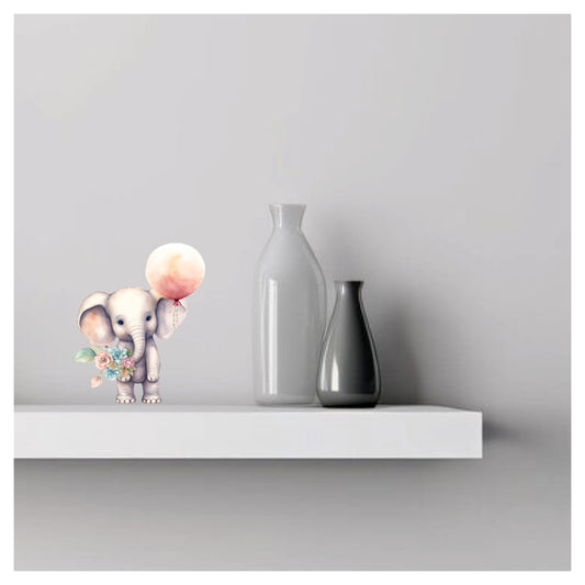 Artrooms Baby Elephant with Flowers & Ballon Decal, Wall Sticker for Living Room & Bedroom, Home & Office Decor (4x5 inch)