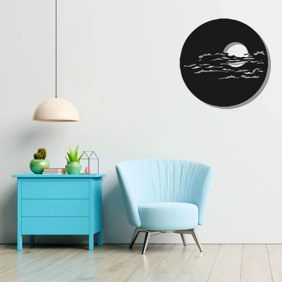 Artrooms Full Moon Metal Wall Art - Wall Decoration | Wall Hanging | Black Matte Finish