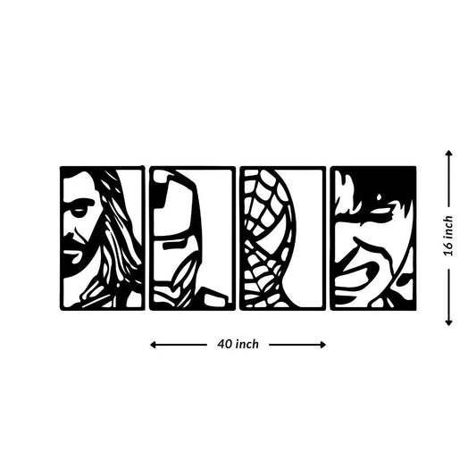 Artrooms Heros Metal Wall Art - Wall Decoration | Wall Hanging (40x16 inch) | Black Matte Finish