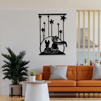 Artrooms Dog & Boy Metal Wall Art - Wall Decoration | Wall Hanging (18x25 inch) | Black Matte Finish