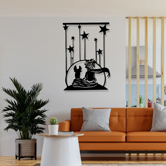 Artrooms Dog & Boy Metal Wall Art - Wall Decoration | Wall Hanging (18x25 inch) | Black Matte Finish