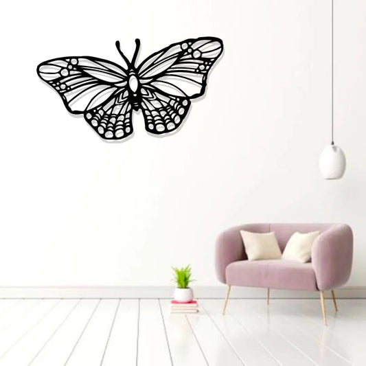 Artrooms Butterfly Metal Wall Art - Wall Decoration | Wall Hanging (25x15 inch) | Black Matte Finish