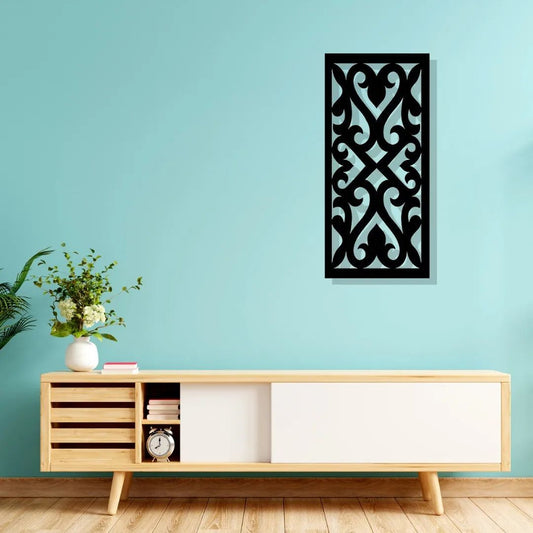 Artrooms Jaali Metal Wall Art - Wall Decoration | Wall Hanging (12x25 inch) | Black Matte Finish