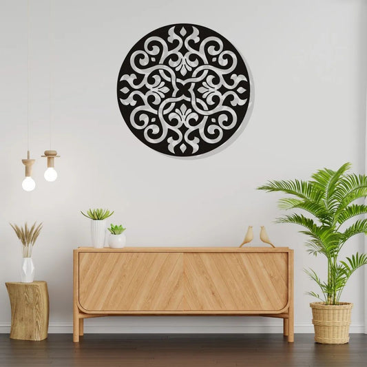 Artrooms Medallion Metal Wall Art - Wall Decoration | Wall Hanging (24x24 inch) | Black Matte Finish