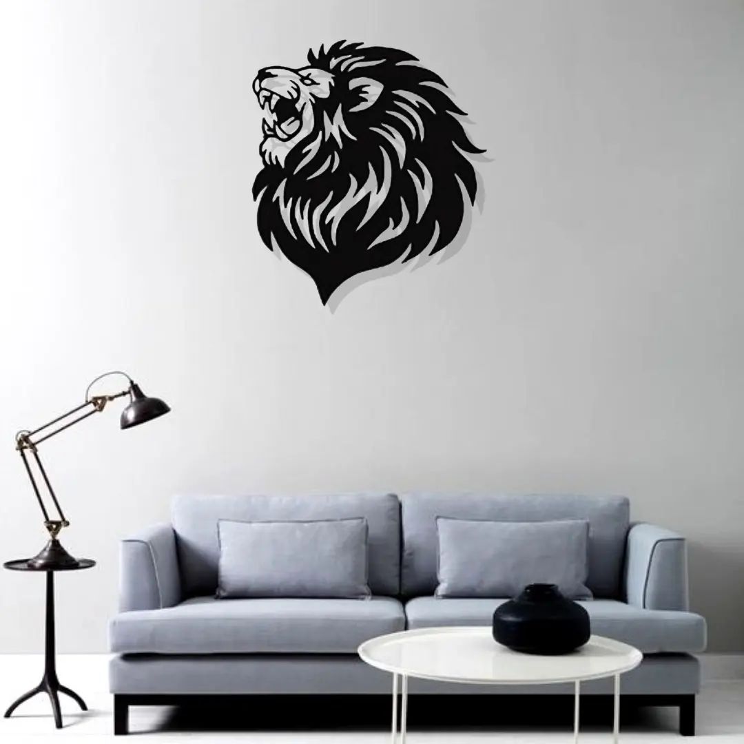 Artrooms Lion Metal Wall Art - Wall Decoration | Wall Hanging (22x25 inch) | Black Matte Finish