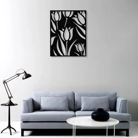 Artrooms Lotus Metal Wall Art - Wall Decoration | Wall Hanging (20x25 inch) | Black Matte Finish