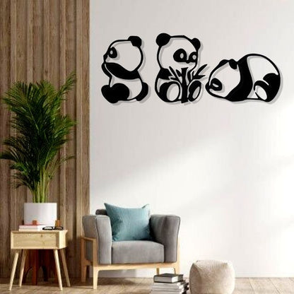 Artrooms Panda Metal Wall Art - Wall Decoration | Wall Hanging (40x16 inch) | Black Matte Finish