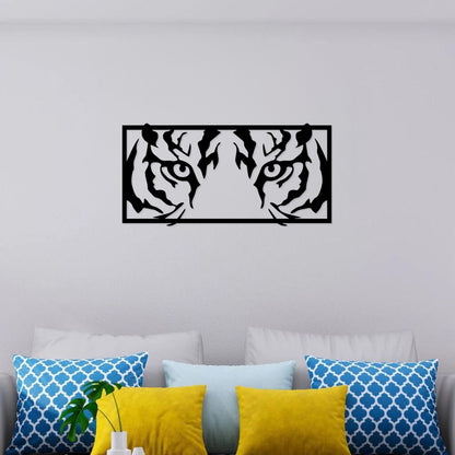 Artrooms Tiger Eyes Metal Wall Art – 24x12 inch | Wild Animal Face Wall Decor for Living Room, Bedroom, Office | Black Matte Finish