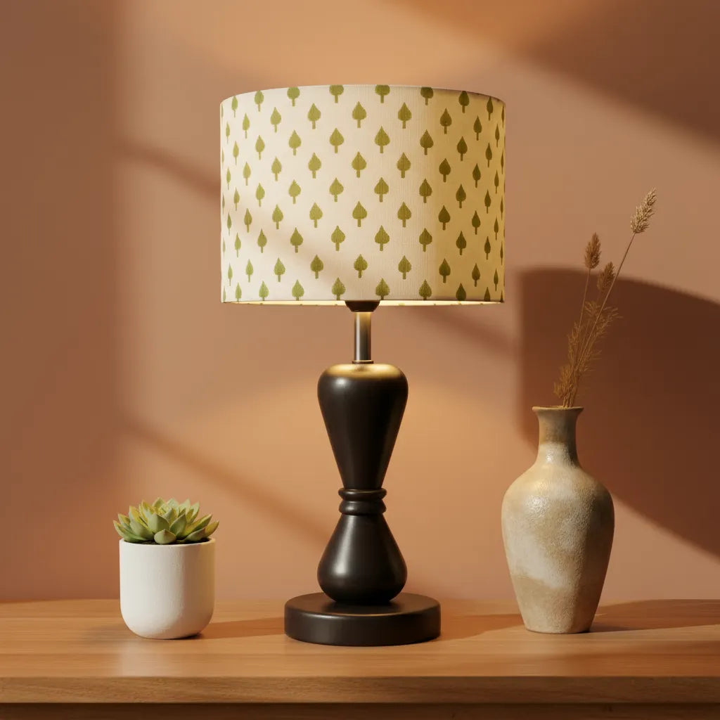 Fabric Lamp Shade – Green Leaf Block Print Cotton