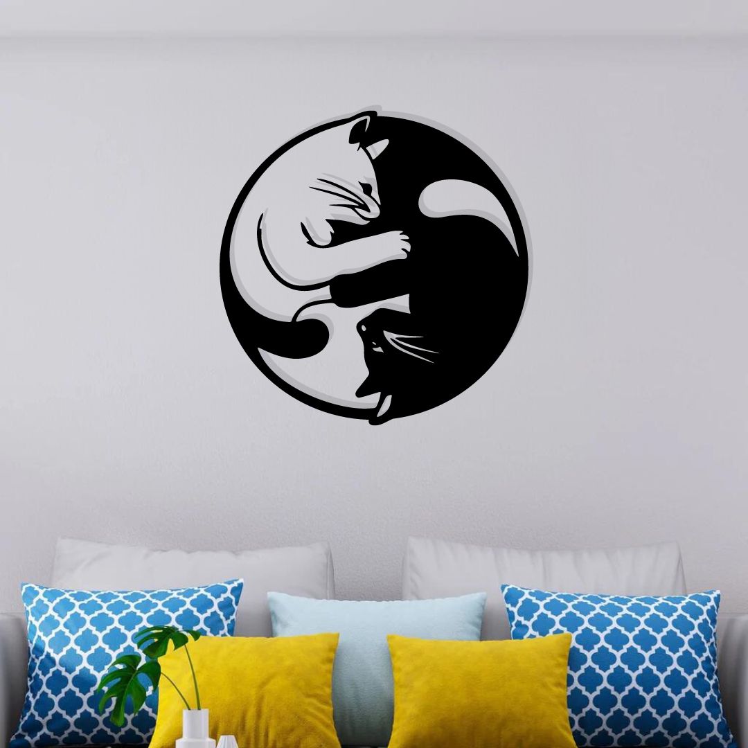 Artrooms Cats Metal Wall Art - Wall Decoration | Wall Hanging (24x24 inch) | Black Matte Finish