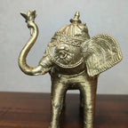 Dhokra Craft Elephant Holding Lotus Flower Figurine