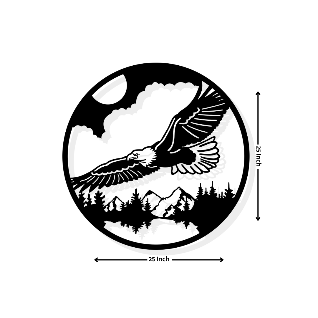 Artrooms Eagle Circle Metal Wall Art - Wall Decoration | Wall Hanging (25x25 inch) | Black Matte Finish