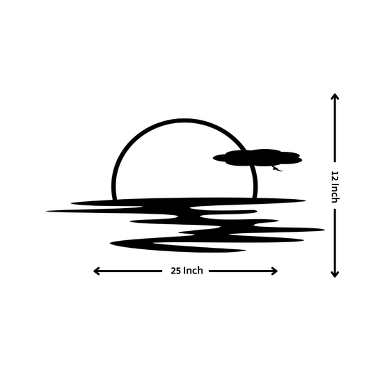 Artrooms Sun Set Metal Wall Art - Wall Decoration | Wall Hanging (25x12 inch) | Black Matte Finish