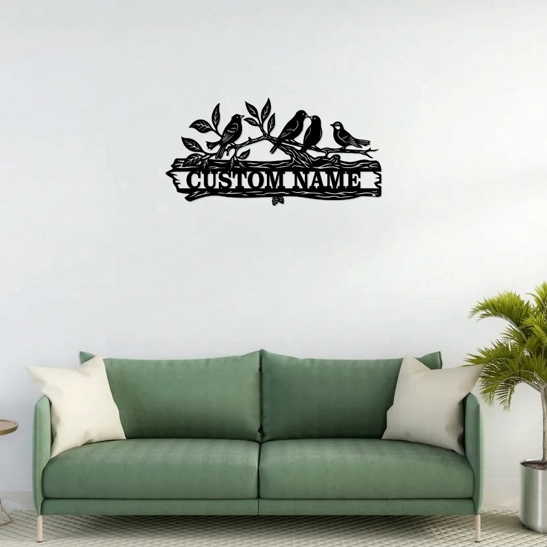 Custom Bird Family Name Sign Metal Wall Art