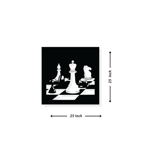 Artrooms Chess Pieces Wood Metal Wall Art - Wall Decoration | Wall Hanging (25x25 inch) | Black Matte Finish