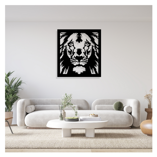 Artrooms Lion Metal Wall Art - Wall Decoration | Wall Hanging (23x25 inch) | Black Matte Finish