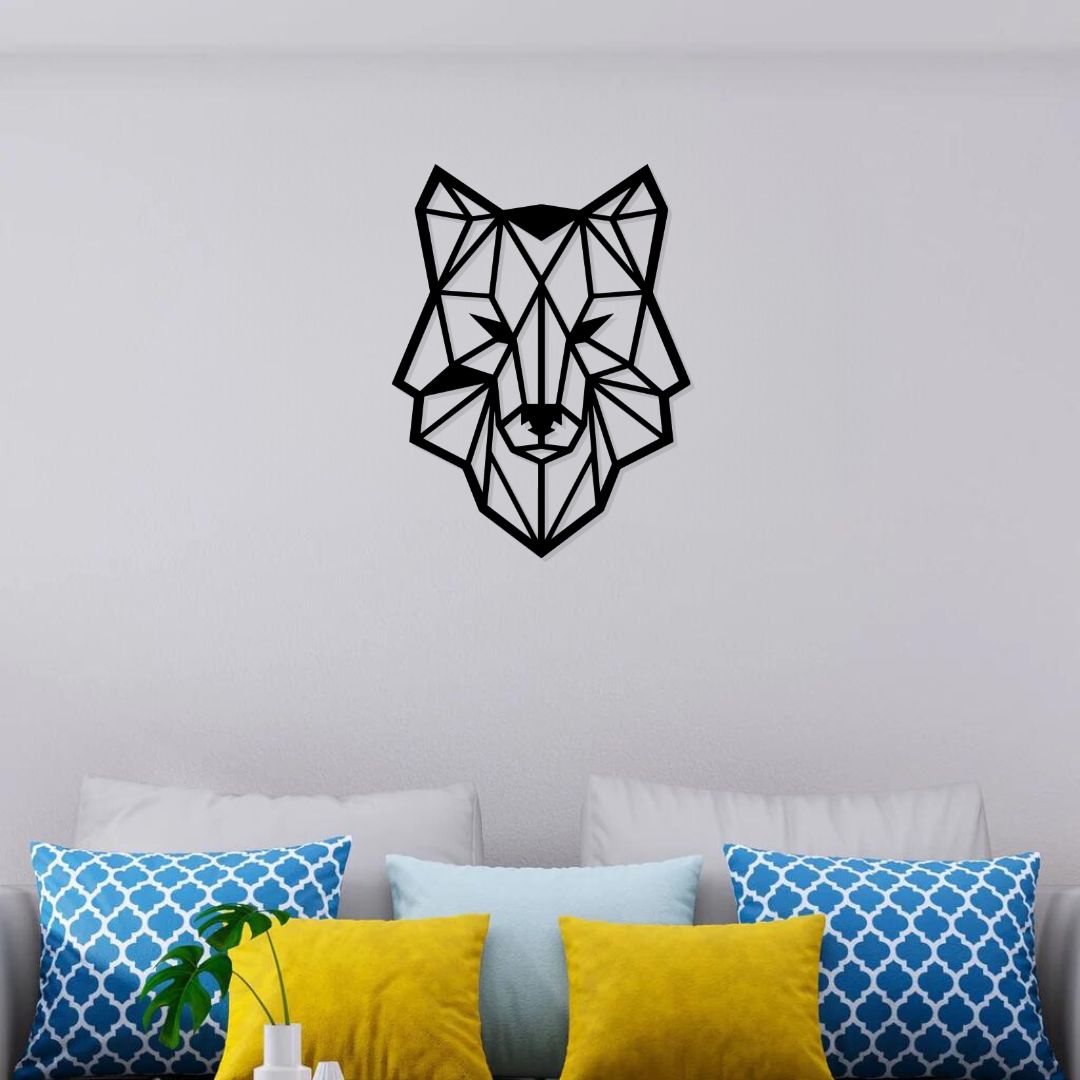 Artrooms Wolf Face Metal Wall Art - Wall Decoration | Wall Hanging (18x25 inch) | Black Matte Finish