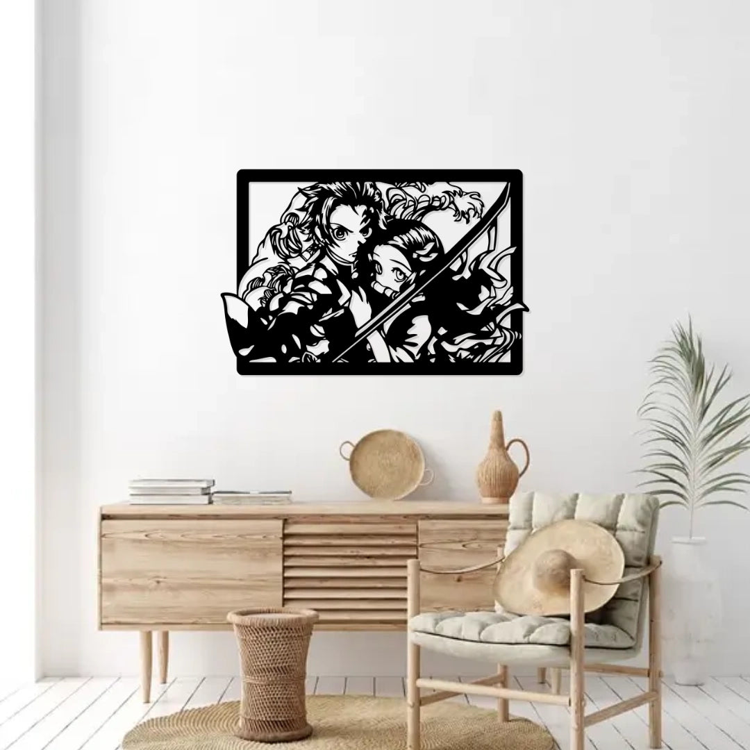 Anime Metal Wall Art – Tanjiro & Nezuko Inspired Decor for Home, Living Room & Office