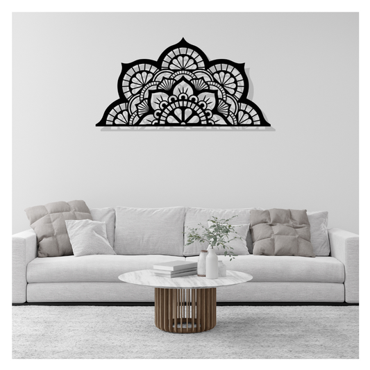 Artrooms Lotus Mandala Metal Wall Art - Wall Decoration | Wall Hanging (13x25 inch) | Black Matte Finish