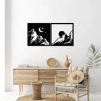 Artrooms Sun And Moon Metal Wall Art - Wall Decoration | Wall Hanging (12x24 inch) | Black Matte Finish