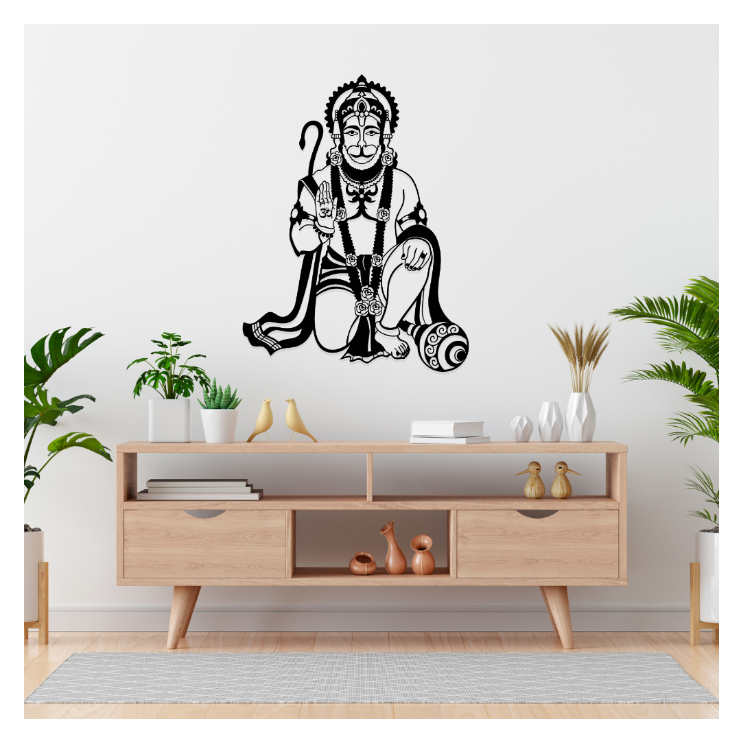 Artrooms Lord Hanuman Metal Wall Art - Wall Decoration | Wall Hanging (19x25 inch) | Black Matte Finish