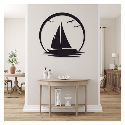 Artrooms Sailboat Metal Wall Art - Wall Decoration | Wall Hanging (24x25 inch) | Black Matte Finish