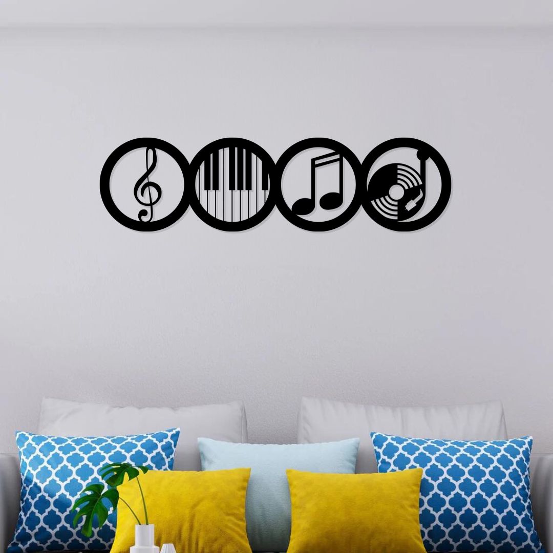 Artrooms Music Theme Metal Wall Art – 24x6 inch | Musical Notes & Instruments Wall Decor for Living Room, Studio, or Cafe