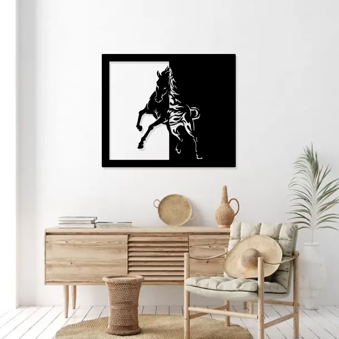 Artrooms Running Horse Metal Wall Art - Wall Decoration | Wall Hanging (25x21 inch) | Black Matte Finish