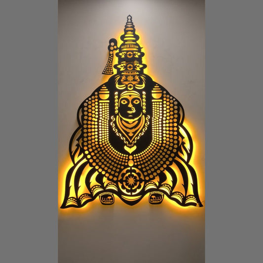 Artrooms Tulja Bhavani Metal Wall Art With Light | Wall Decoration | Wall Hanging (19x25 inch) | Black Matte Finish