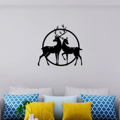 Artrooms Deer Couple Metal Wall Art | Nature-Inspired Wall Hanging for Living Room & Bedroom