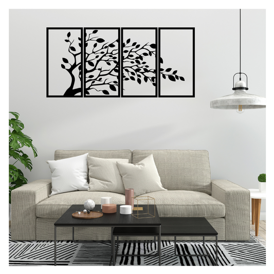 Artrooms Tree Metal Wall Art - Wall Decoration | Wall Hanging (52x25 inch) | Black Matte Finish