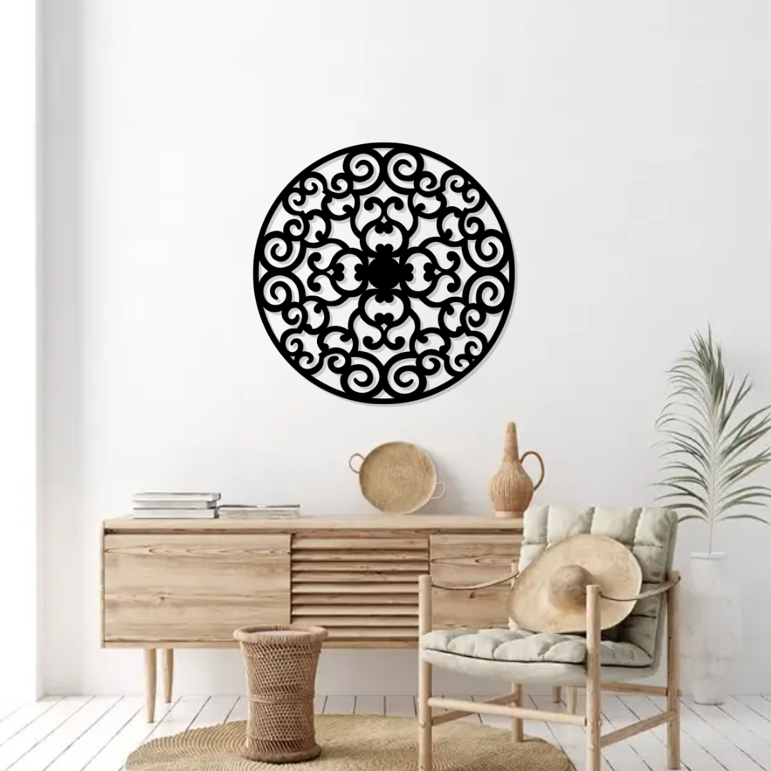 Artrooms Mandala Metal Wall Art - Wall Decoration | Wall Hanging (24x24 inch) | Black Matte Finish