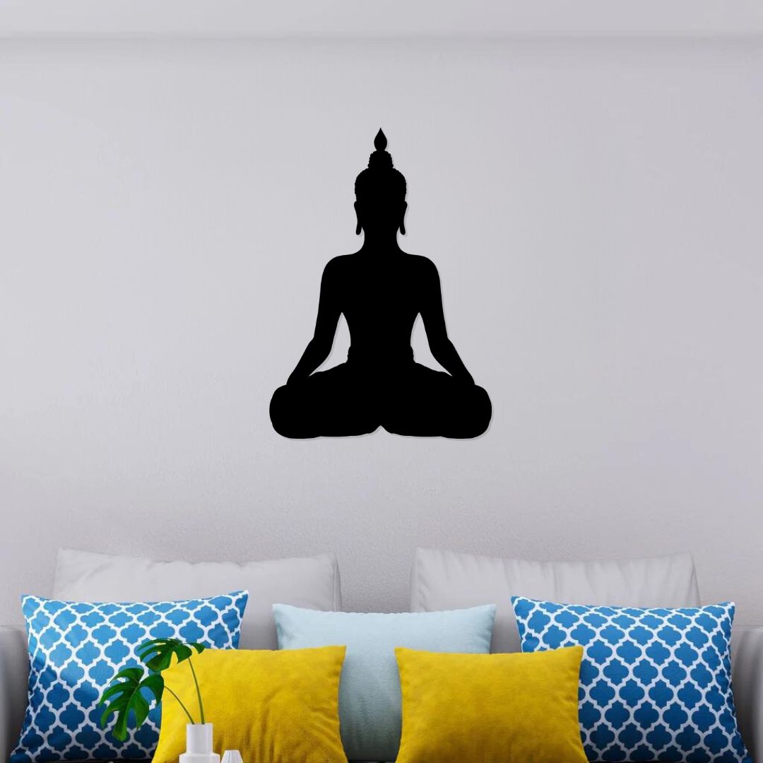 Buddha Metal Wall Art - Wall Decoration | Wall Hanging (17x24 inch) | Black Matte Finish