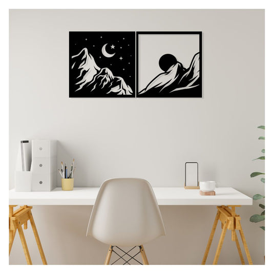 Artrooms Sun And Moon Metal Wall Art - Wall Decoration | Wall Hanging (12x24 inch) | Black Matte Finish