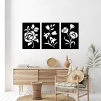 Artrooms Flower Metal Wall Art - Wall Decoration | Wall Hanging (30x15 inch) | Black Matte Finish