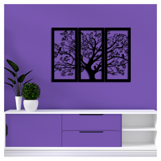 Artrooms Tree Metal Wall Art - Wall Decoration | Wall Hanging (36x25 inch) | Black Matte Finish