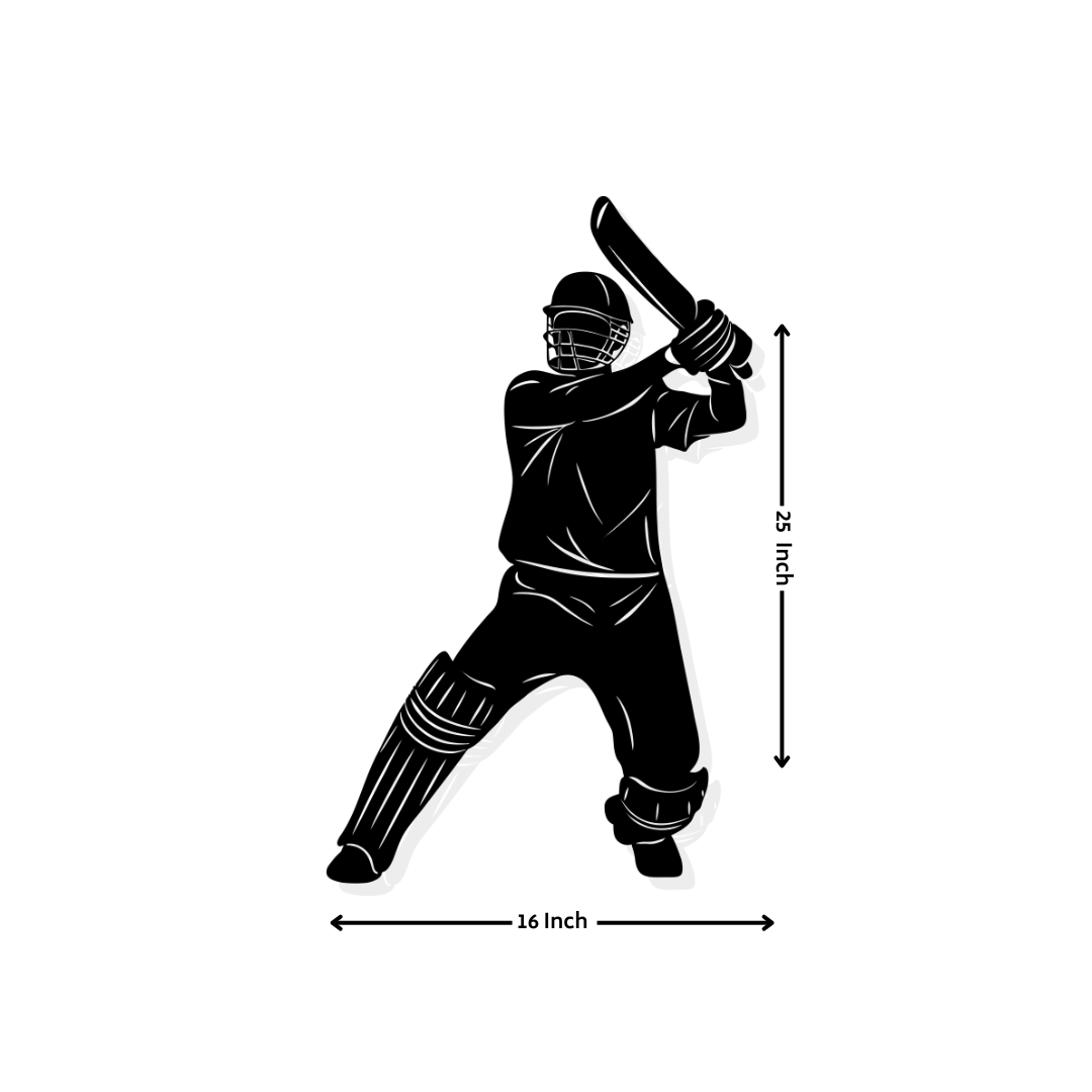 Artrooms Cricket Player Metal Wall Art - Wall Decoration|Wall Hanging (16x25 inch)|Black Matte Finish