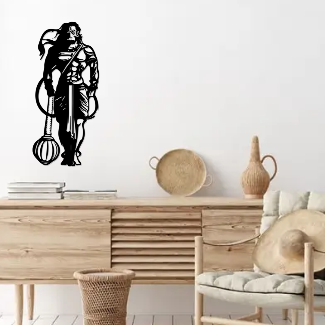 Artrooms Hanuman Metal Wall Art - Wall Decoration | Wall Hanging 11x24 inch | Black Matte Finish