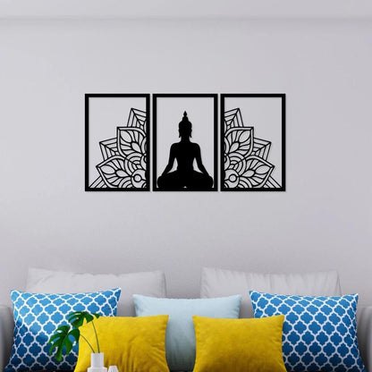 Artrooms Buddha Metal Wall Art - Wall Decoration | Wall Hanging (36x18 inch) | Black Matte Finish (Copy)