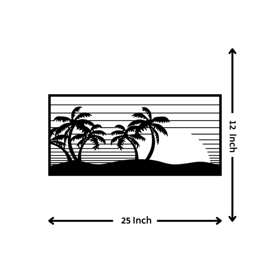 Artrooms Beach Island Silhouette Metal Wall Art - Wall Decoration | Wall Hanging (25x12 inch) | Black Matte Finish