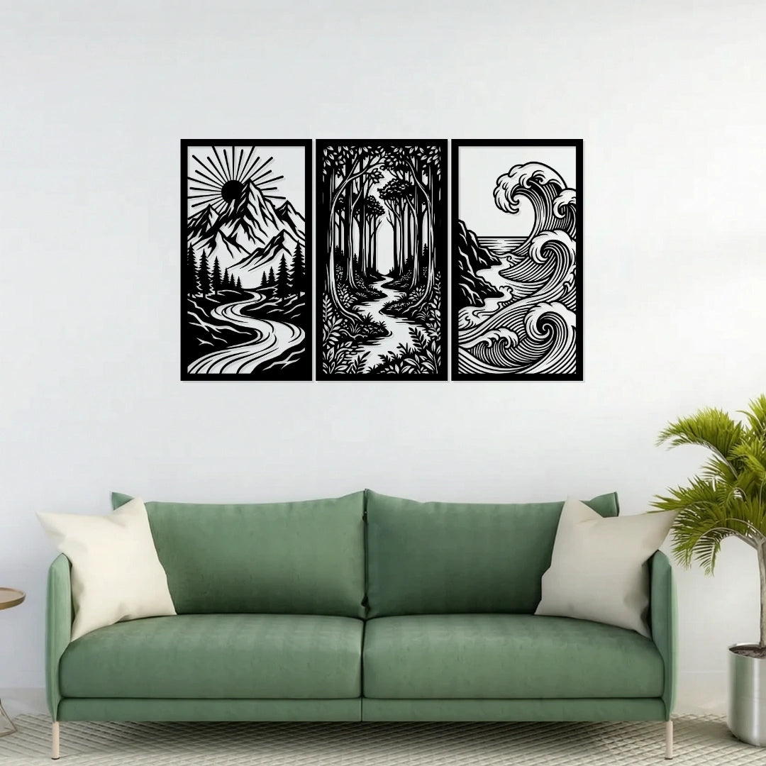 Nature 3 Panel Metal Wall Art