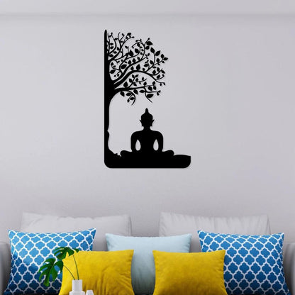 Artrooms Buddha Metal Wall Art - Wall Decoration | Wall Hanging (16x25 inch) | Black Matte Finish