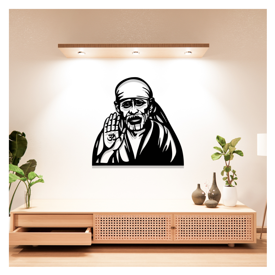 Artrooms Sai Baba Metal Wall Art - Wall Decoration | Wall Hanging (25x24 inch) | Black Matte Finish
