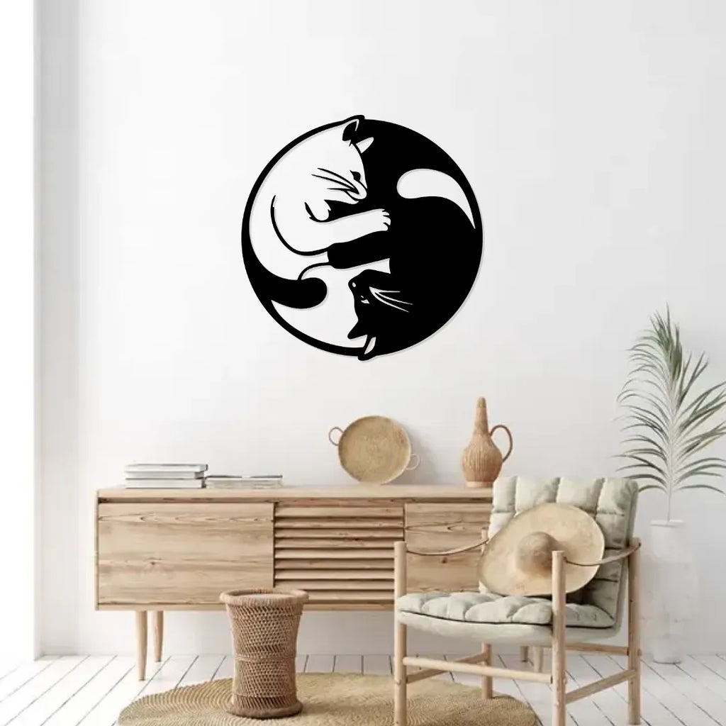 Artrooms Cats Metal Wall Art - Wall Decoration | Wall Hanging (24x24 inch) | Black Matte Finish