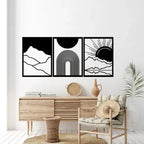 Artrooms Day & Night Scenery 3 Piece Metal Wall Art - Wall Decoration | Wall Hanging (27x12 inch) | Black Matte Finish