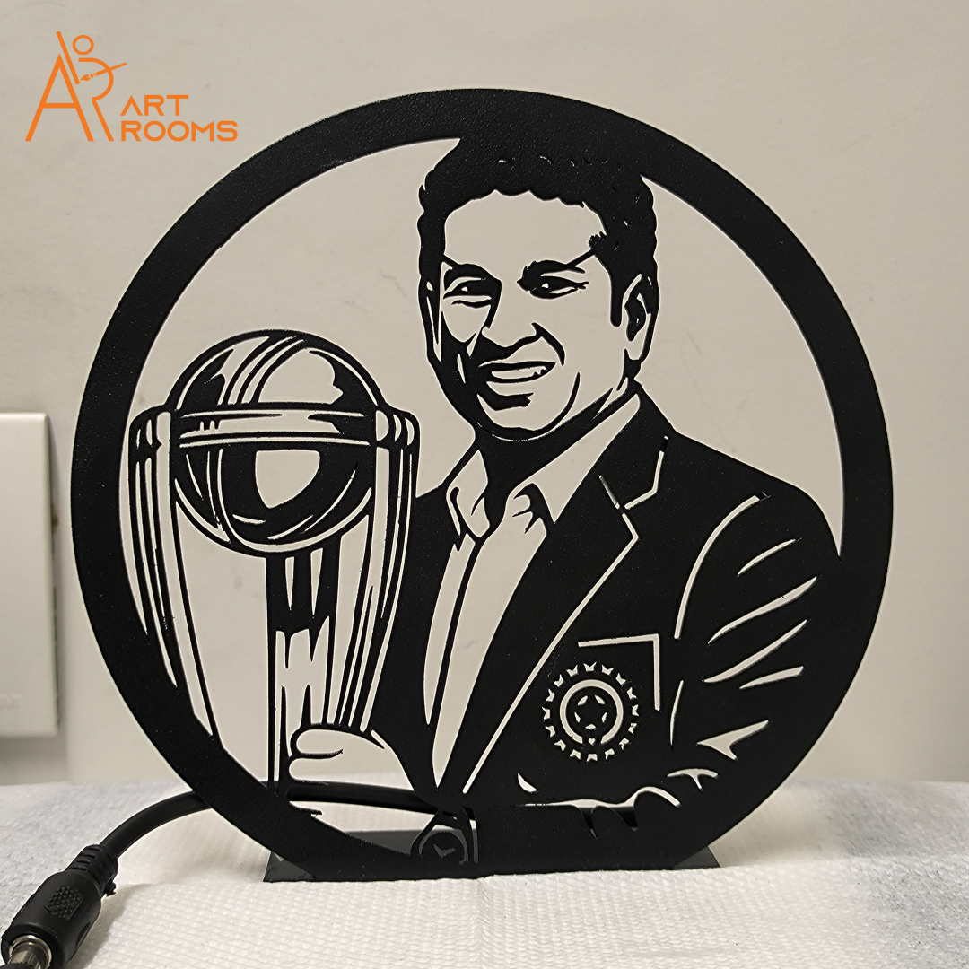 Sachin Tendulkar LED table lamp featuring an iconic cricket trophy design for desks and shelves.